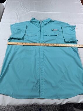 Columbia Mesh PFG Lined Short Sleeve Shirt - Teal & Gray